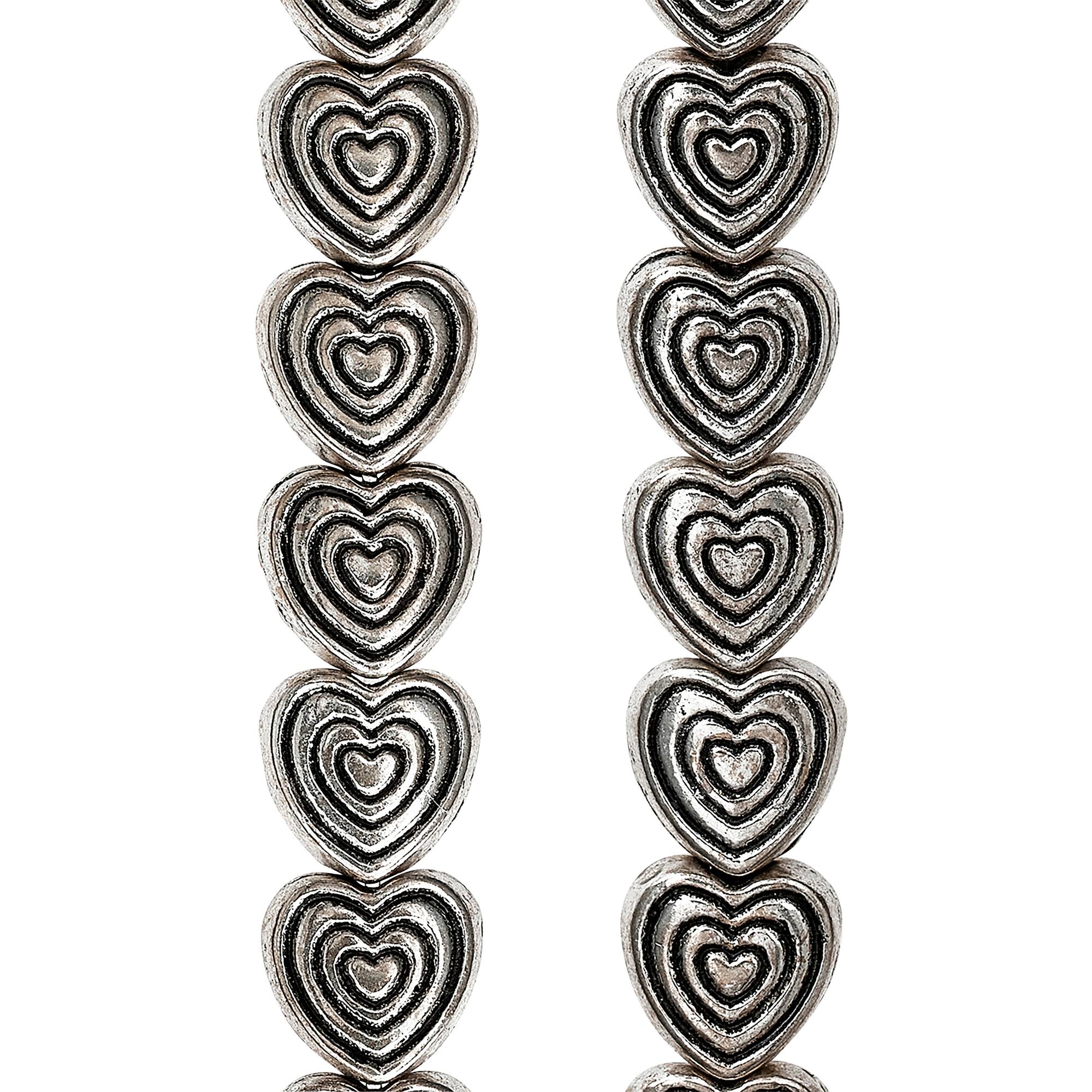 Silver Plated Carved Heart Beads, 6mm by Bead Landing™